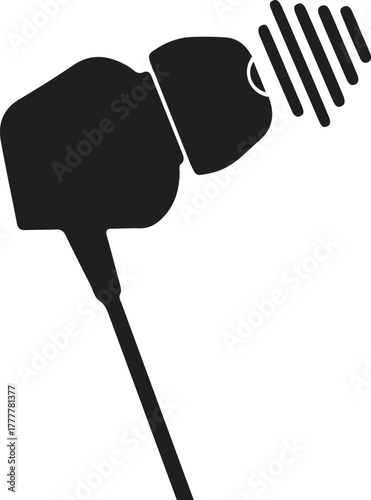 Black silhouette of earbuds with sound waves