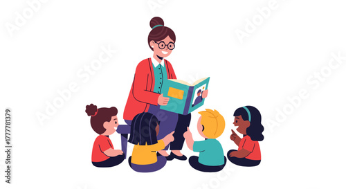 Teacher Reads Story To Young Children, Sharing Education, Showing Love, And Offering Guidance