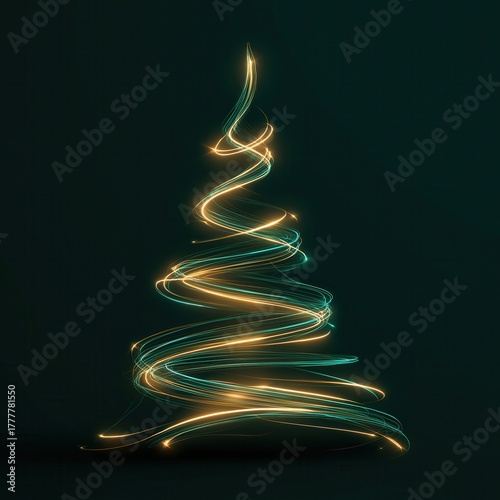 Abstract glowing light trail christmas tree on dark background