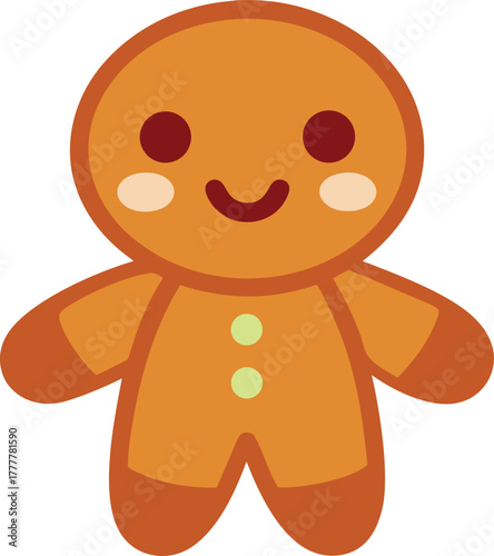Cute smiling gingerbread man cookie character with rosy cheeks