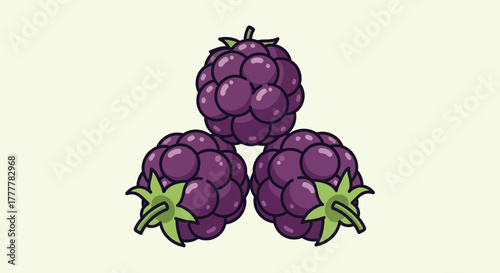 Three Cartoon Blackberries Composition On Light Background Minimalism Style