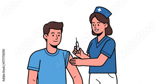 Vaccination Illustration: A Nurse Administering a Shot to a Patient in Flat Vector Style