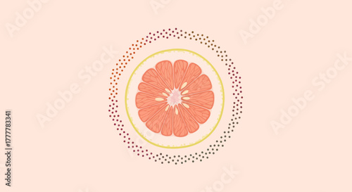 Vibrant And Artistic Illustration Of Grapefruit Slice With Decorative Dotted Frame Design