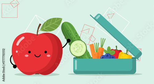 Vibrant and Playful Illustration of a Delicious and Healthy Lunchbox