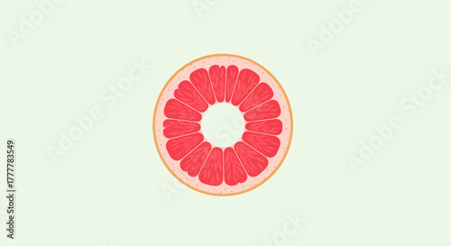 Vibrant And Simple Section Of Red Grapefruit Showing Juicy Details On Greenish Background