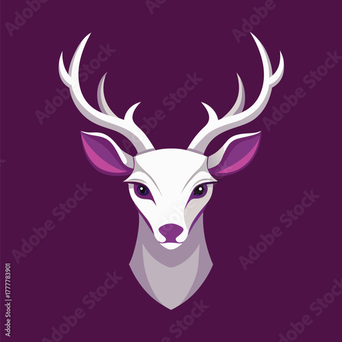 Cartoon wild deer or reindeer head vector illustration with antlers and horns silhouette