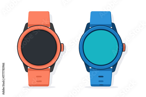 Two colorful digital wristwatches featuring blank circular displays and sporty silicone bands