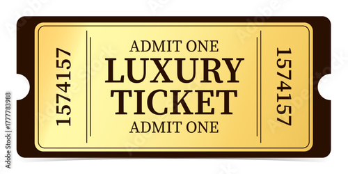 Vintage theatre tickets vector template. Vector golden tickets isolated on whithe backgound. Cinema, theater, concert, game, party, event, festival black and gold ticket.
