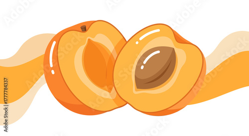 Vibrant Apricot Illustration Showing Fresh, Juicy Fruit Slices on a White Background