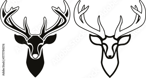 Wild deer head silhouette vector illustration with antlers perfect for design and christmas nature projects