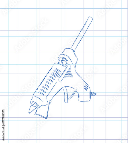 Glue gun illustration drawing in graphic style on light background
