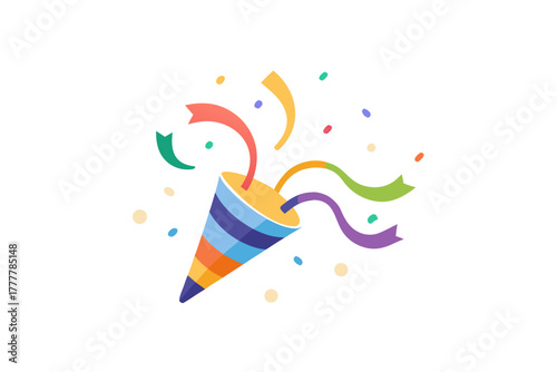 curved ribbon confetti popper icon small triangular ribbons