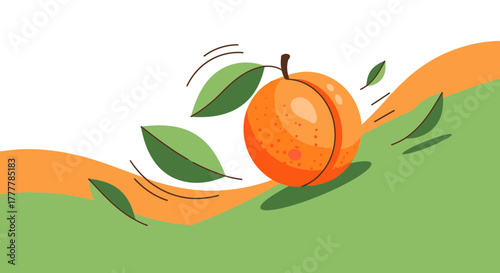 Vibrant Apricot Illustration With Green Leaves And Abstract Orange And Green Background