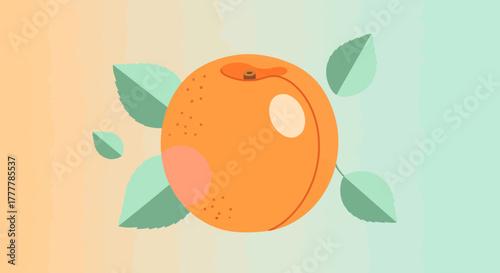 Vibrant Apricot Illustration With Geometric Leaves Set On Gradient Background Design