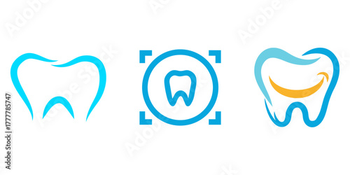 Set of medical dental care logos. Healthy tooth symbols. Dentistry icons collection. Oral hygiene and health concepts.