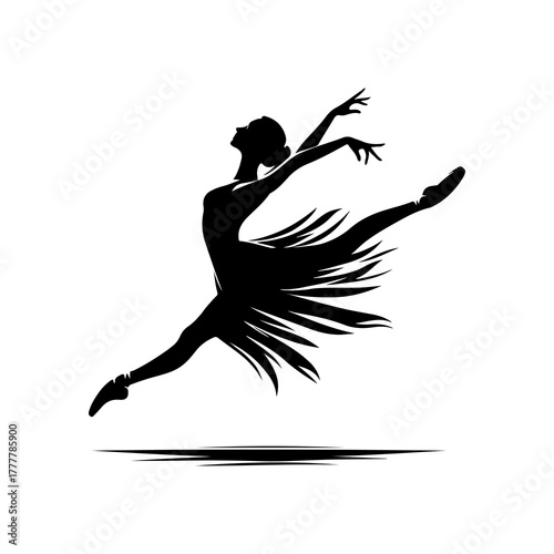 Vector illustration set of elegant ballet dancer silhouettes showing various classical ballet poses such as arabesque, pirouette, and grand jeté. Graceful female ballerinas performing artistic dance