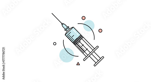 Medical syringe with a needle filled with vaccine or medicine, illustrated in a clean line art style for healthcare concepts.