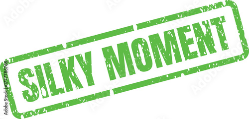Green grunge rubber stamp with SILKY MOMENT text for official documents and presentations