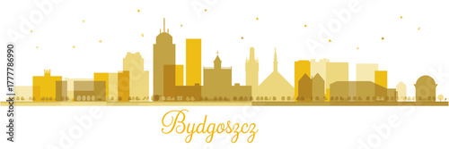Bydgoszcz Poland golden city skyline illustration with landmarks against a clear white background creating a modern and stylish urban design