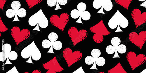 Hand Drawn Seamless Pattern with Hearts Clubs Spades and Diamonds for Gaming and Design Projects