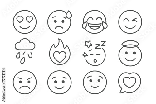 Smiling icons emoji tears head love face sleepy icon vector abstract drop