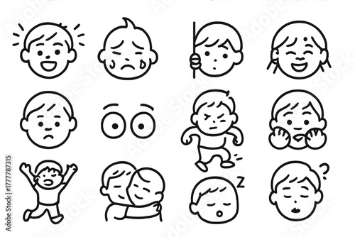 S emotions eyes sleepy joyful vector crying face icon children peeking child