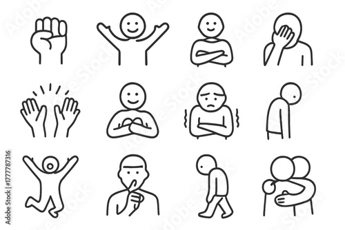 Excitement sadness vector icon gesture gratitude slouching open walking icons hug emotion