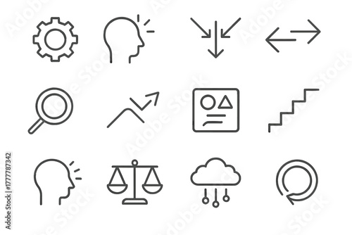 Intuitive process icon vector thinking analytical gear critical logical modes brainstorming icons