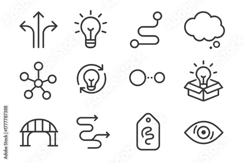 Idea thinking path bulb divergent metaphor burst flow vector icons creative icon