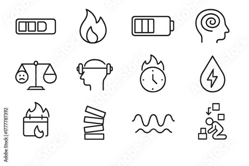 Icons deadline load swirl weight mental icon bar stack collapsing burnout vector