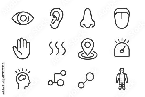 Senses perception basic tongue hand signal icons smell vector overload threshold icon