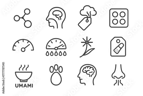 Icon line sweetness meter vector molecule tag cloud umami scent smell taste