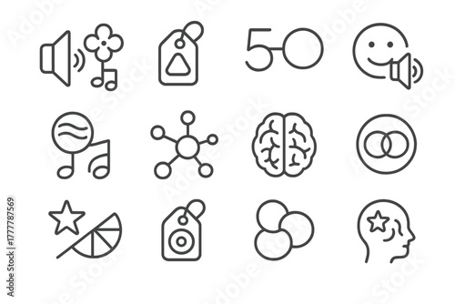 Brain map unusual icon fusion vector grid association icons multisensory tag synesthesia