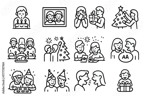 Laughter vector presents celebration opening festive icon icons table watching christmas fireworks