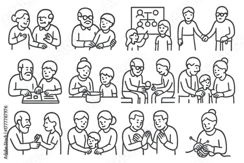 Traditional prayer across moment lap knitting family vector connection icons old icon