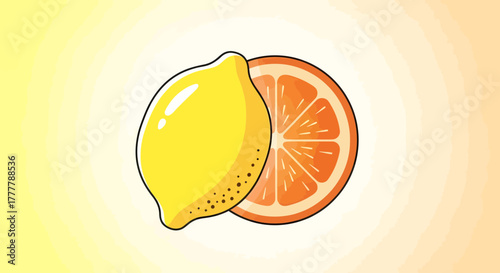 Vibrant Citrus Duo: Lemon and Orange Graphic Design for Digital Illustration and Food Themes