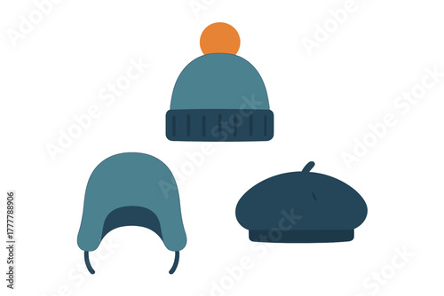 Collection of warm winter hats featuring beanie, trapper hat, and beret styles