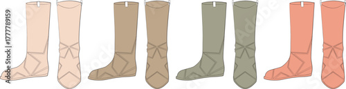 Elegant vector illustrations of ballet pointe shoes, showcasing diverse skin-tone hues and soft pastel colors, symbolizing grace, inclusivity, and the beauty of classical dance