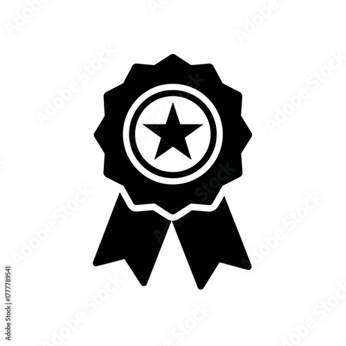 Top quality award rosette with a star icon, premium achievement badge symbol, best choice certification graphic element