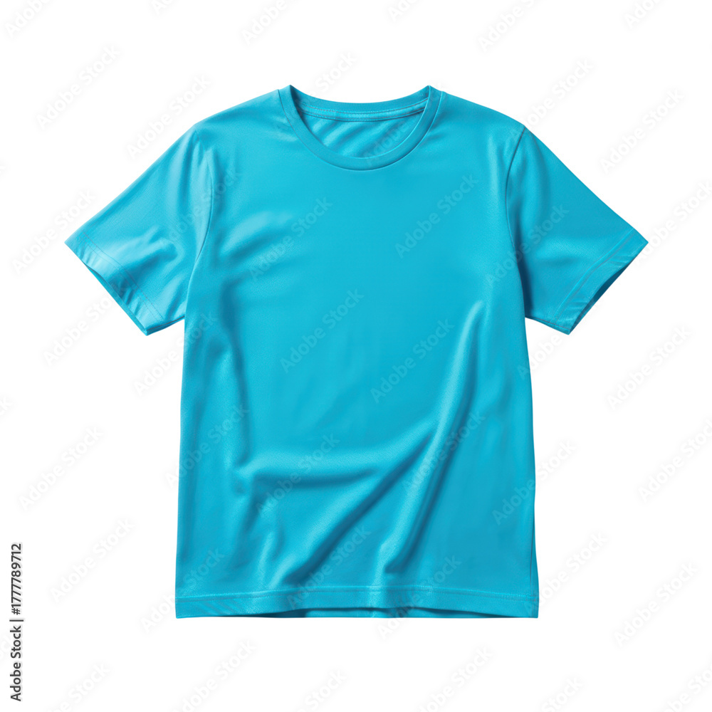 Naklejka premium Blue casual t-shirt with short sleeves and round neck on transparent background
