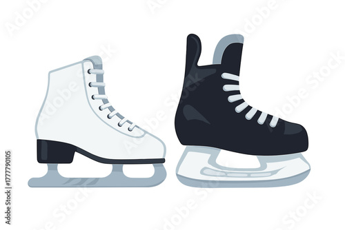 White figure skate and black hockey skate pair, essential winter sports equipment