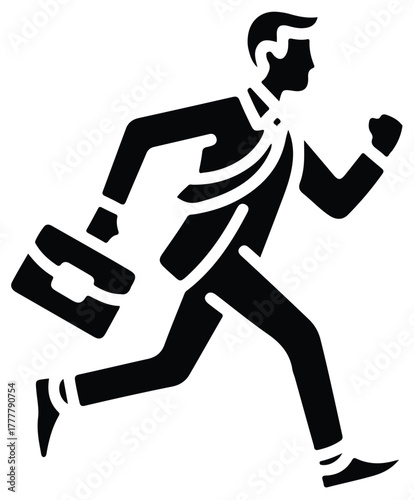 Vector businessman running with a briefcase, symbolizing speed and punctuality isolated on white background