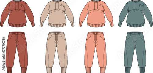 Children's sweater and pants set in various colors and styles