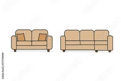 Contemporary light brown modular sectional sofa and loveseat with accent pillows