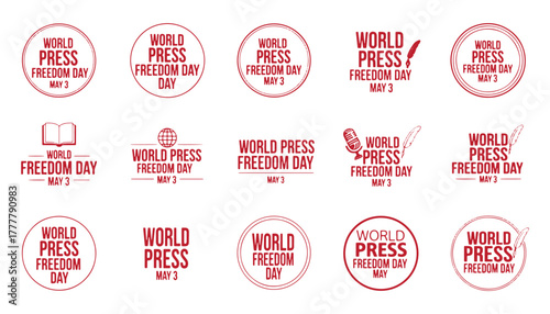 Red World press freedom day stamp collection celebrating journalism and free speech