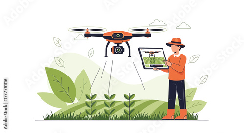 Innovative farming technology farmer using drone for agriculture precision monitoring crops