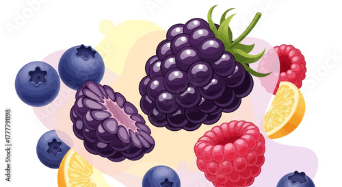 Vibrant Arrangement of Various Fresh Berries and Citrus Fruits Isolated on White