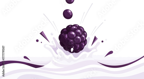 Vibrant Blackberry Plunge: Dynamic Splash Illustration in Refreshing Creamy Liquids