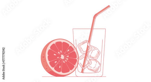 Vibrant Citrus Refreshment: An Icy Beverage Illustration With Vitamin-Rich Grapefruit