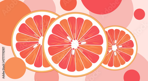 Vibrant Citrus Slice Composition Featuring Orange and Red Color Palettes and Round Elements